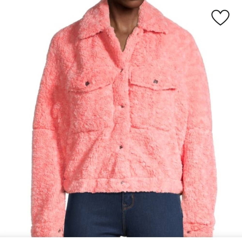 Free People jacket teddy Bear pink small we the free fuzzy cozy pockets snap